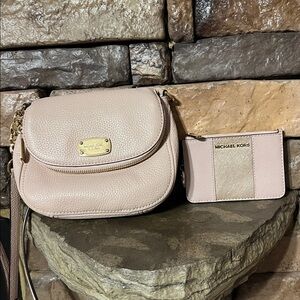 Michael Kors Pink Crossbody Half Dome Shape/ Pebbled Leather & Pink Card Holder